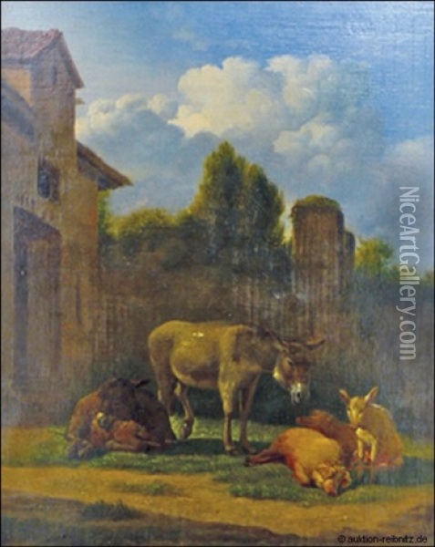 Esel Und Schweine Vor Stall Oil Painting - Karel Dujardin