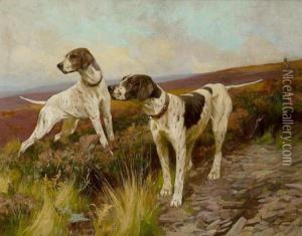 Pointers On A Moor Oil Painting - Arthur Wardle