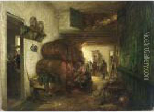 In The Wine Cellar Oil Painting - Johannes Anthonie Balthasar Stroebel