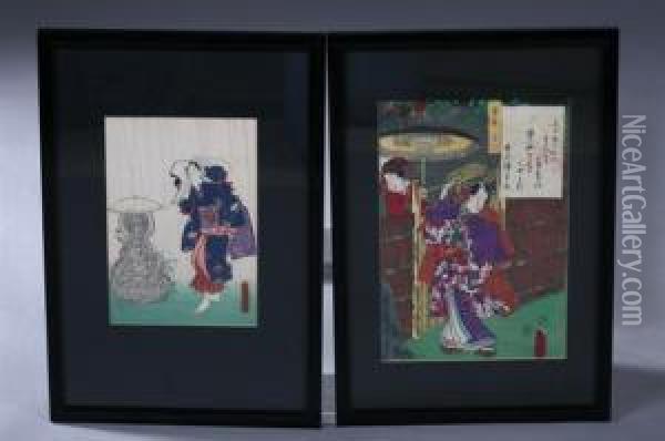 Geisha Oil Painting - Toyokuni