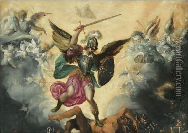 The Triumph Of Saint Michael Over The Devil Oil Painting - Francisco de, the Younger Herrera