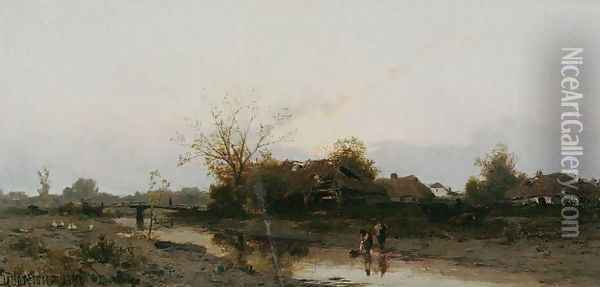 Autumn Landscape with Cottages Oil Painting - Zygmunt Sidorowicz