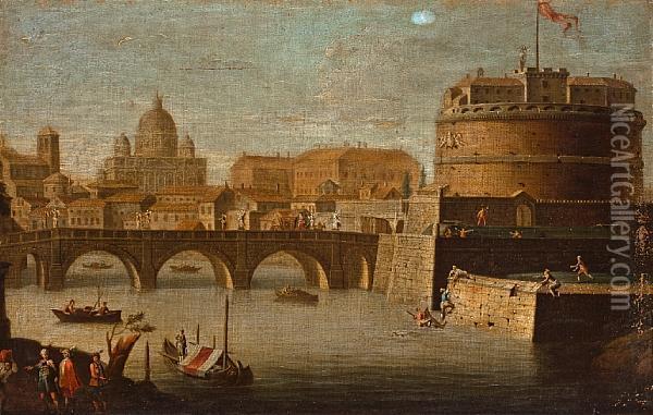A View Of The Ponte Sant'angelo, Rome Oil Painting - Jacopo Fabris Venice