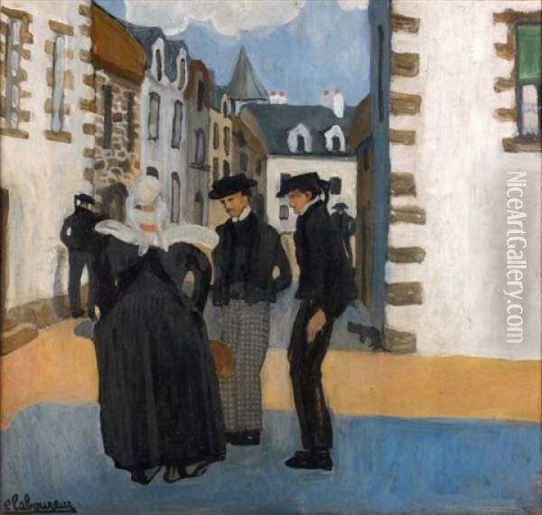 Rue A Pont-aven (finistere) Oil Painting - Jean-Emile Laboureur