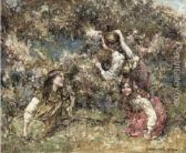 Girls In A Wood Oil Painting - Edward Atkinson Hornel