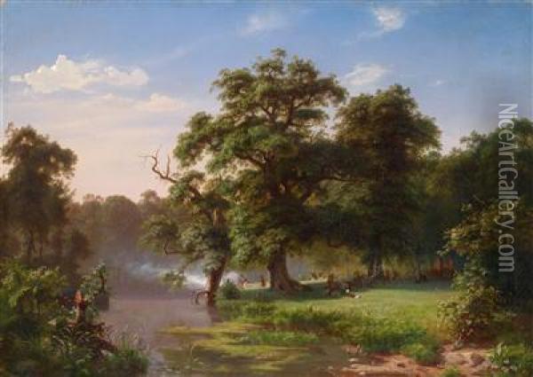 Romantische Waldlandschaft Oil Painting - Peter Heinrich Happel