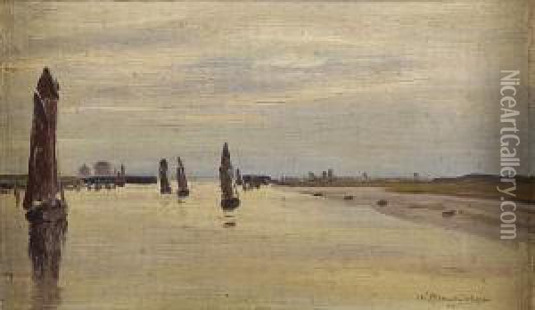Hafeneinfahrt. Oil Painting - Wilhelm Hambutchen
