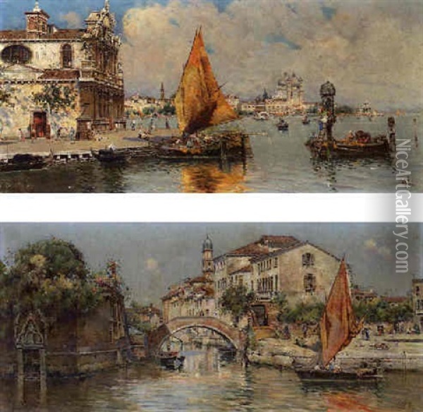 La Guidecca, Venice Oil Painting - Antonio Maria de Reyna Manescau