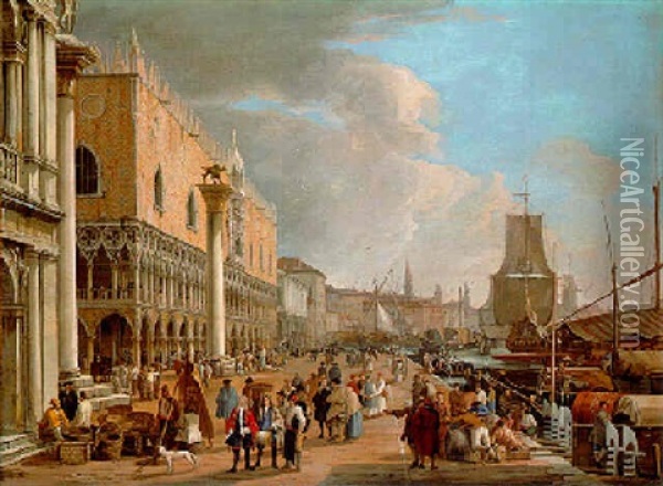 The Molo And The Riva Degli Schiavoni, Venice Oil Painting - Luca Carlevarijs