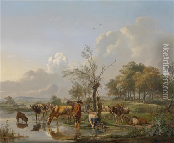 Die Rast An Der Tranke Oil Painting - Georgius Jacobus Johannes van Os