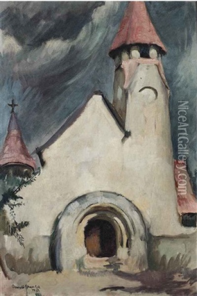 Untitled (hungarian Village Church) Oil Painting - Amrita Sher-Gil