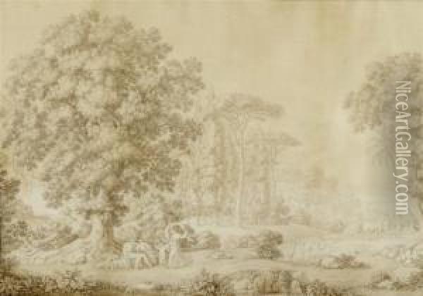Arcadian Landscape With Diana And Endymion Oil Painting - Christian Heinrich Kniep