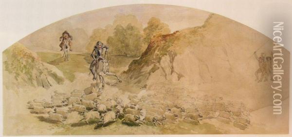 Charging The Sheep, A Scene From Don Quixote Oil Painting - Hans Veit Friedrich Schnorr von Carolsfeld