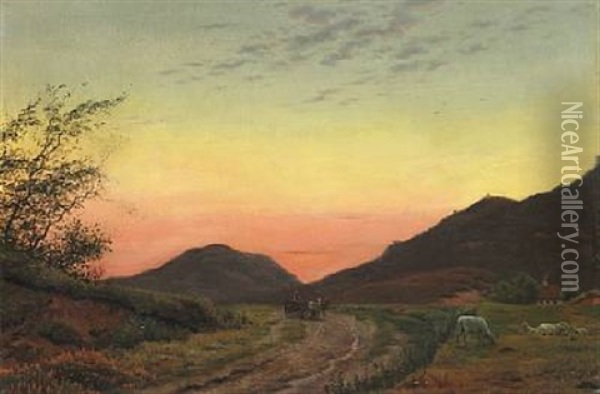 Efter Solopgang. Emnet I Naerheden Af Rye Oil Painting - Vilhelm Peter Karl Kyhn