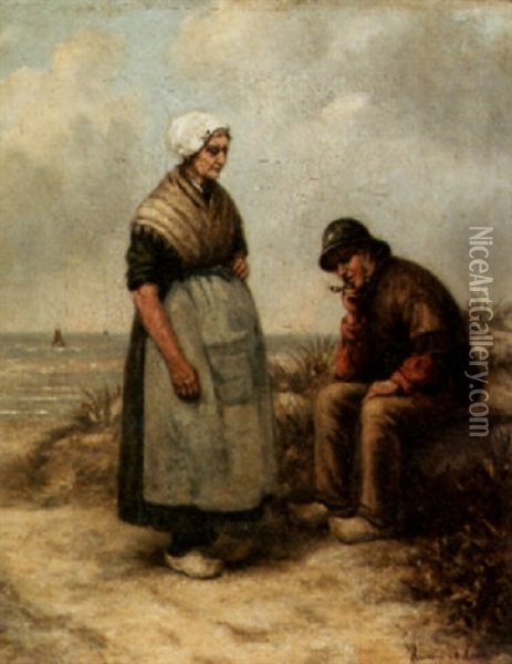 Fisherman And His Wife In The Dunes Oil Painting - Hermina Van Der Haas