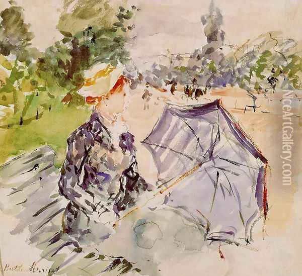 Lady with a Parasol Sitting in a Park 1885 Oil Painting - Berthe Morisot