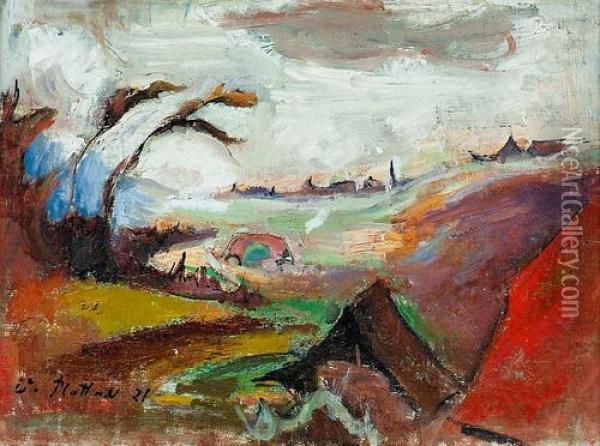 Landschaft Mit Hausern. Oil Painting - Walter Plattner