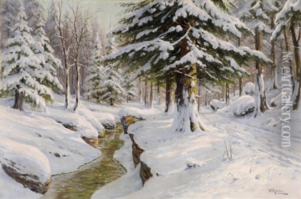 Winterwald Mit Bachlauf Oil Painting - Walter Moras
