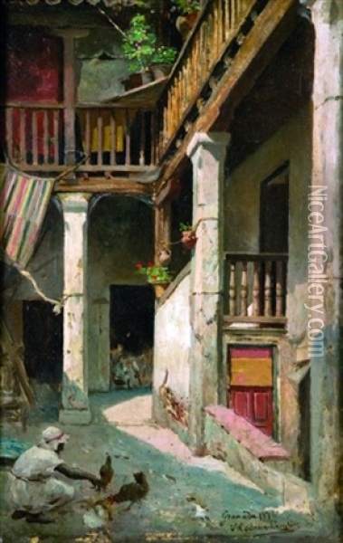 L'arriere-cour Du Palais Oil Painting - Victoriano Codina Y Langlin
