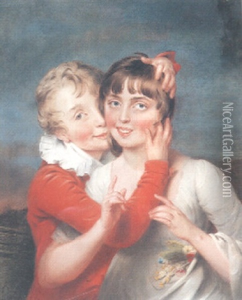 Portrait Of The Artist's Children, Isabella Chloe Downman, And Her Brother Charles Oil Painting - John Downman