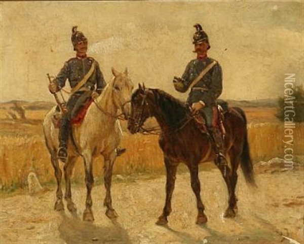 Dragoons On Horseback Oil Painting - Valdemar Henrik Nicolaj Irminger