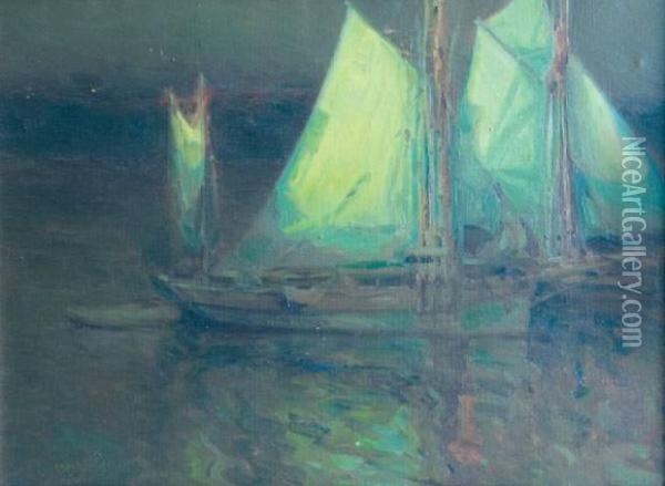  Voiliers A La Nuit Tombante  Oil Painting - Emil Benediktoff Hirschfeld