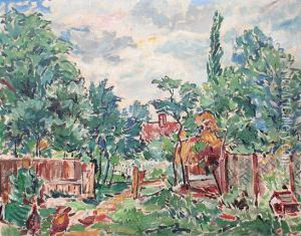 Country Yard Oil Painting - Booivoj Zufan