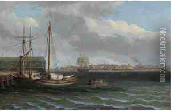 View Of Boston From The Ship House, West End Of The Navy Yard Oil Painting - Thomas Birch
