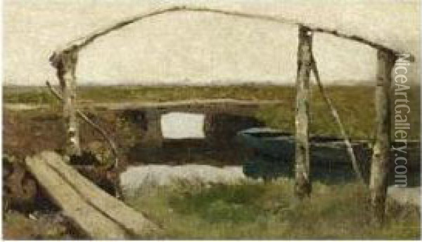 A Bridge In A Polder Landscape Oil Painting - Paul Joseph Constantine Gabriel