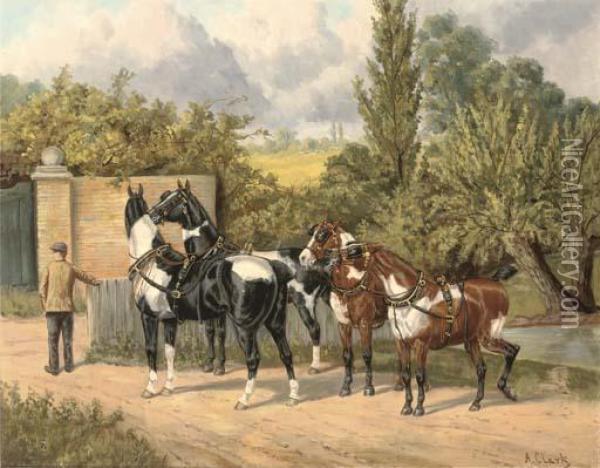 Waiting For The Carriage Oil Painting - A. Clark