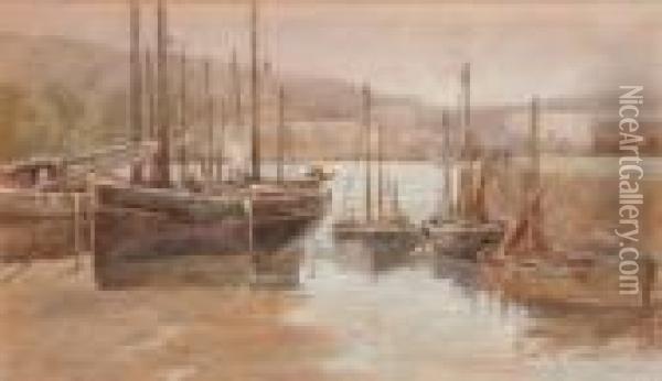 Low Tide In The Harbour. Oil Painting - John Gutteridge Sykes