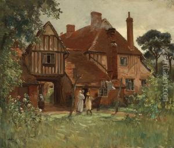 Old Fleimsh Houses, Essex Oil Painting - Albert Henry Fullwood