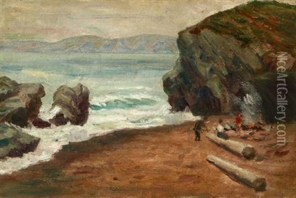 Beach Scene With Three Figures Oil Painting - Selden Connor Gile