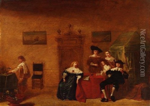 Interieur Mit Damen Und Kavalieren Am Tisch Oil Painting - Pieter Jacobs Codde