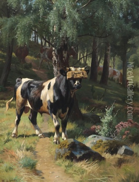 Landscape With Bull Oil Painting - Adolf Heinrich Mackeprang