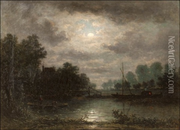 Moonlit Landscape Oil Painting - Theodor Soeterik