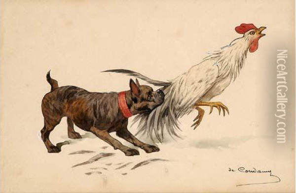 Le Bouledogue Et Le Coq Oil Painting - Charles Fernand de Condamy