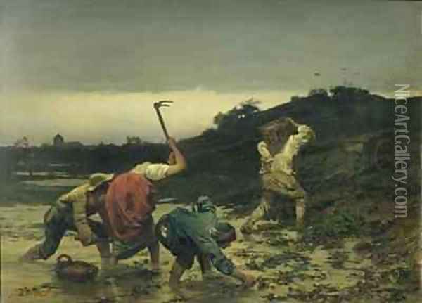 Peasants Harvesting Potatoes During the Flood of the Rhine in 1852 Oil Painting - Gustav Brion