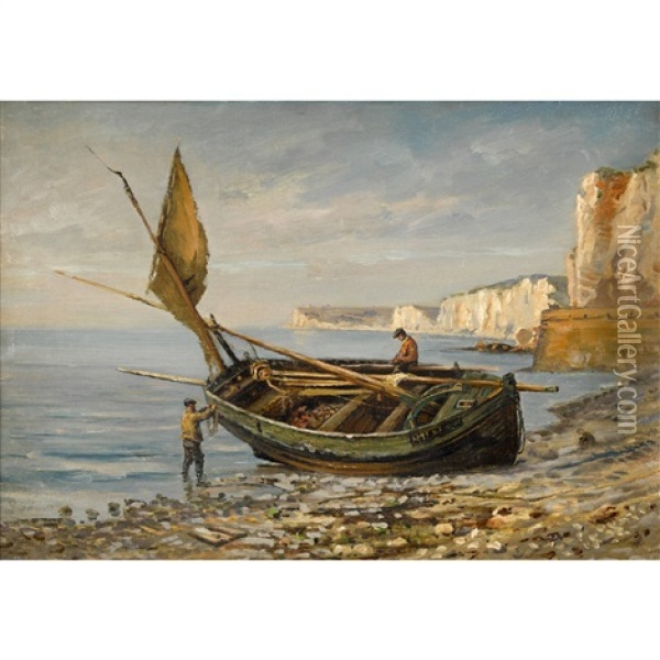 Fischerboot An Felsiger Kuste Oil Painting - Friedrich Ernst Morgenstern