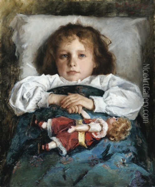 Portrait Of A Child With A Doll Oil Painting - Prince Paolo Troubetzkoy