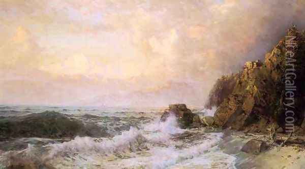 Rough Seas Near Snow Capped Mountains Oil Painting - William Trost Richards