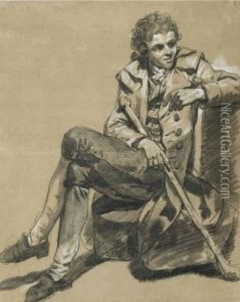Un Homme Assis Tenant Un Gourdin Oil Painting - Francois Louis Joseph Watteau