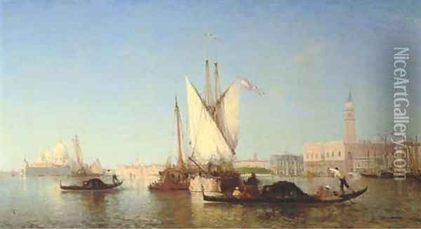 Gondolas and shipping on the lagoon before the Doge's Palace, Venice Oil Painting - Felix Ziem