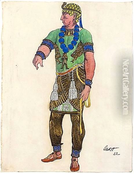 Costume Design For The Queen's Guard In 'judith', 1922 Oil Painting - Lev Samoilovich Bakst