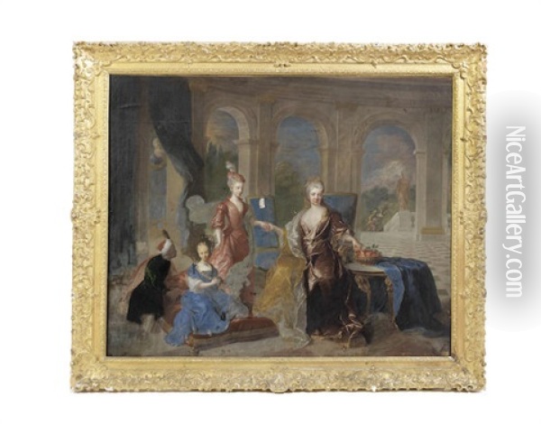 Portrait Of The Marquise De Franqueville And Her Children Oil Painting - Francois de Troy