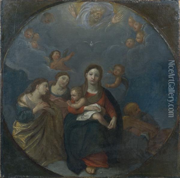 Vierge A L'enfant Entouree D'anges Oil Painting - Clovis Albane