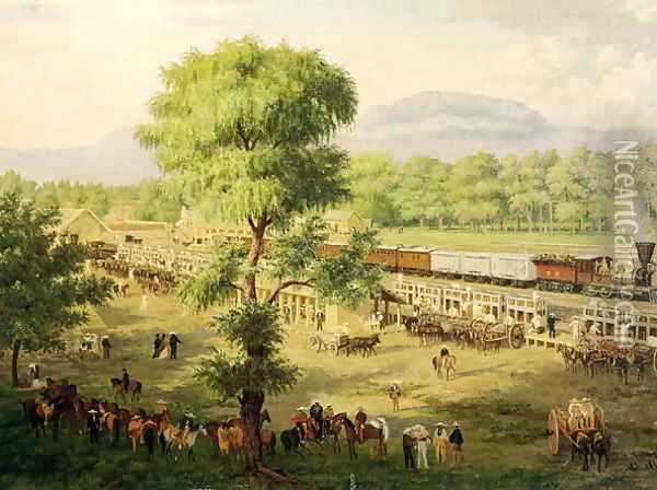 Railway in the Valley of Mexico, 1869 Oil Painting - Luiz Coto