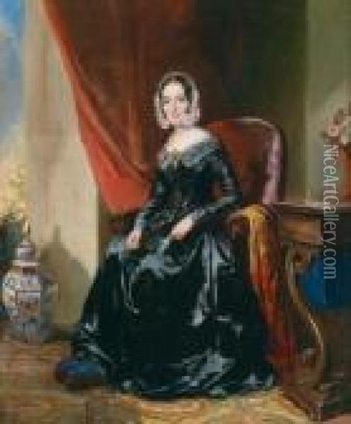Bildnis Einer Sitzenden Dame In Einem Schwarzen Seidenkleid Oil Painting - George Richmond