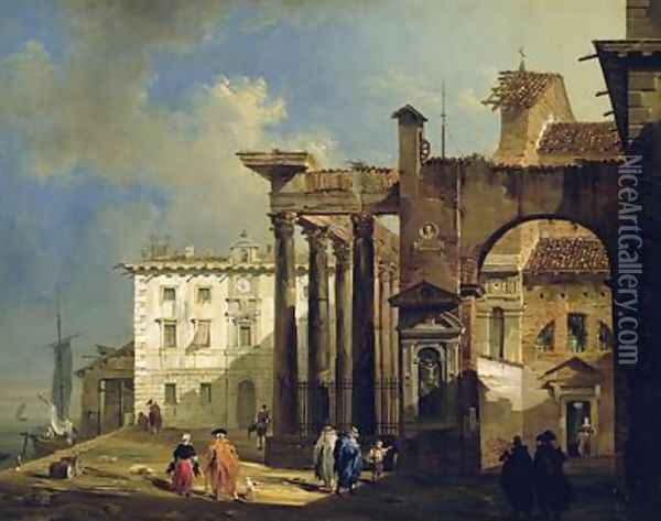 The Portico of the Church of San Lorenzo in Milan 1814 Oil Painting - Giovanni Migliara