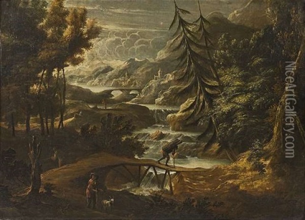 Weite Flusslandschaft Mit Figurenstaffage Oil Painting - Allaert van Everdingen
